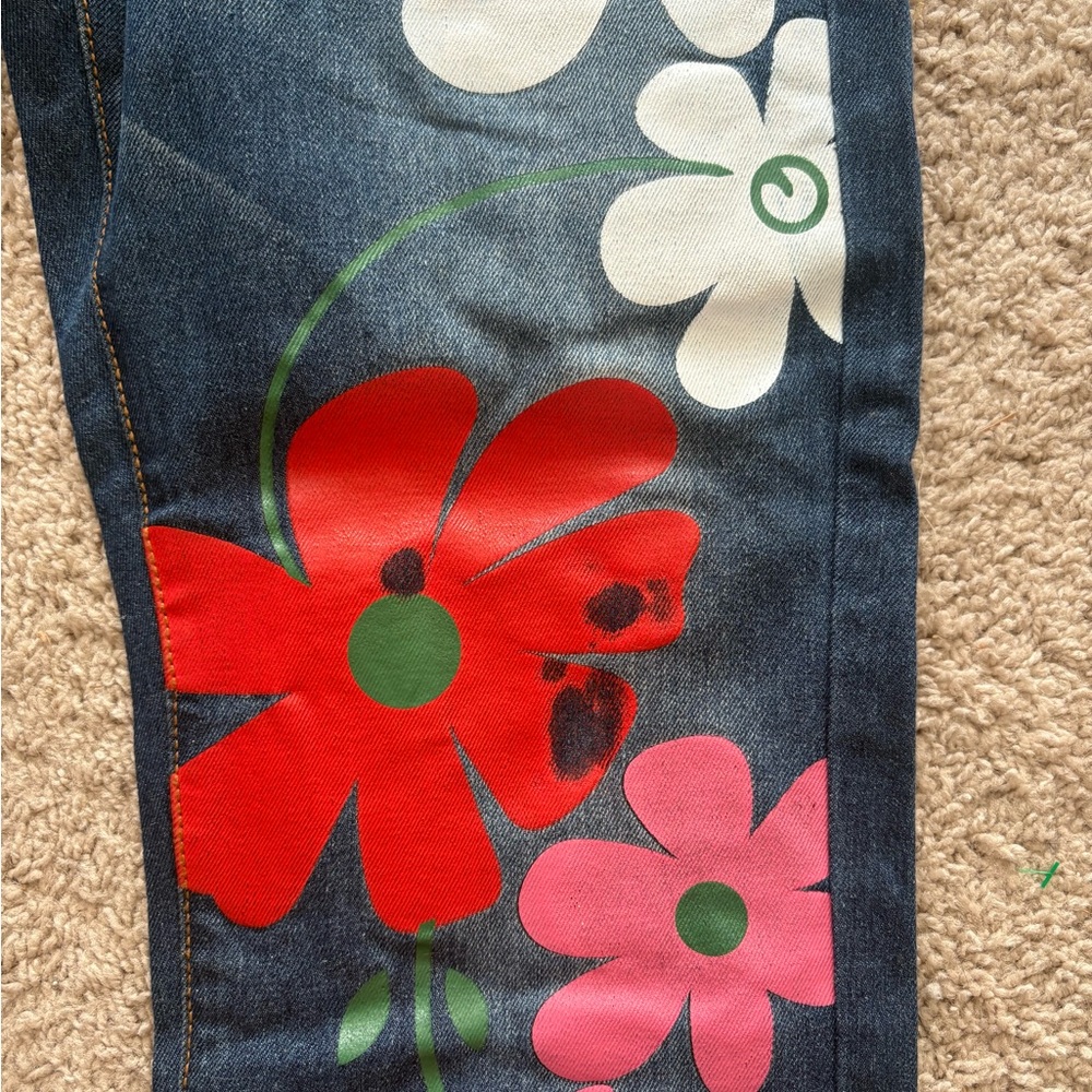 MISSLOOK Women’s Sz XL Juniors Blue Floral Patch Denim Overalls pockets buttons - Picture 9 of 9